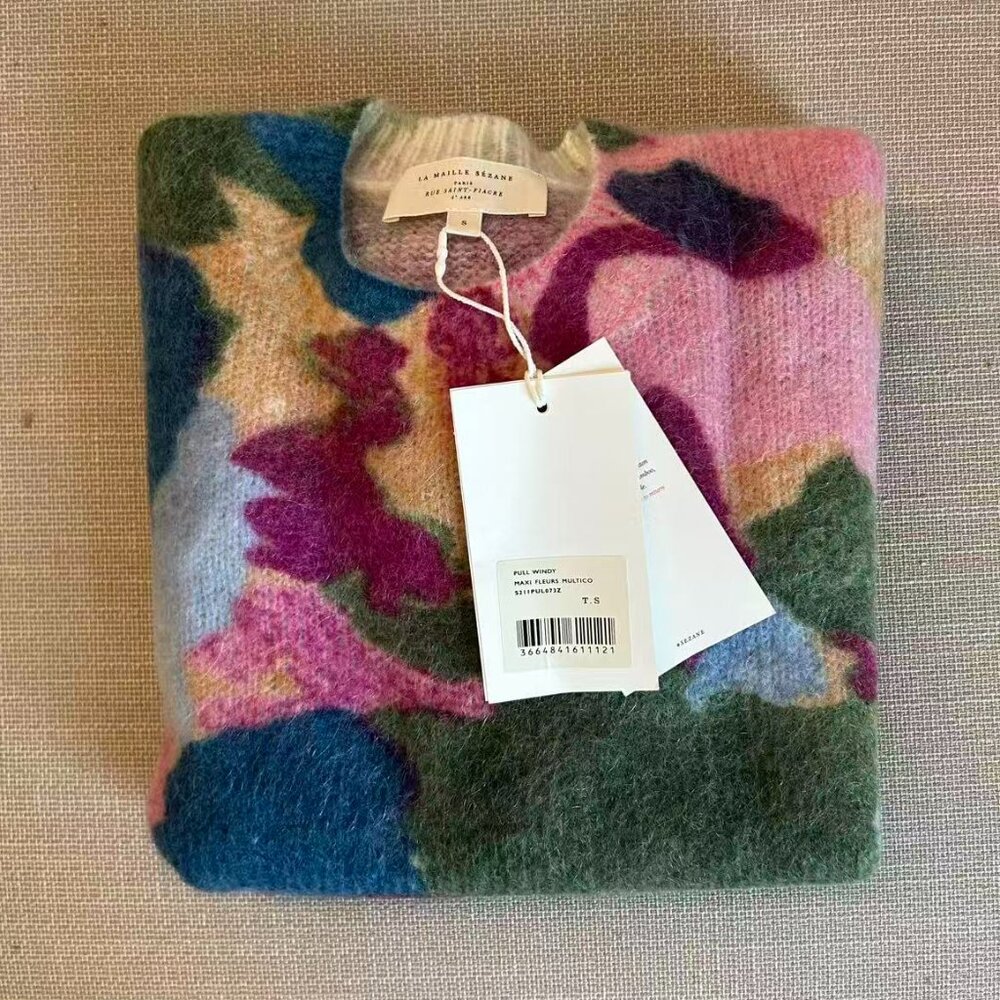 Sezane Multicolor Floral Crewneck Sweater - Pink, Blue, Green - Picture 4 of 6
